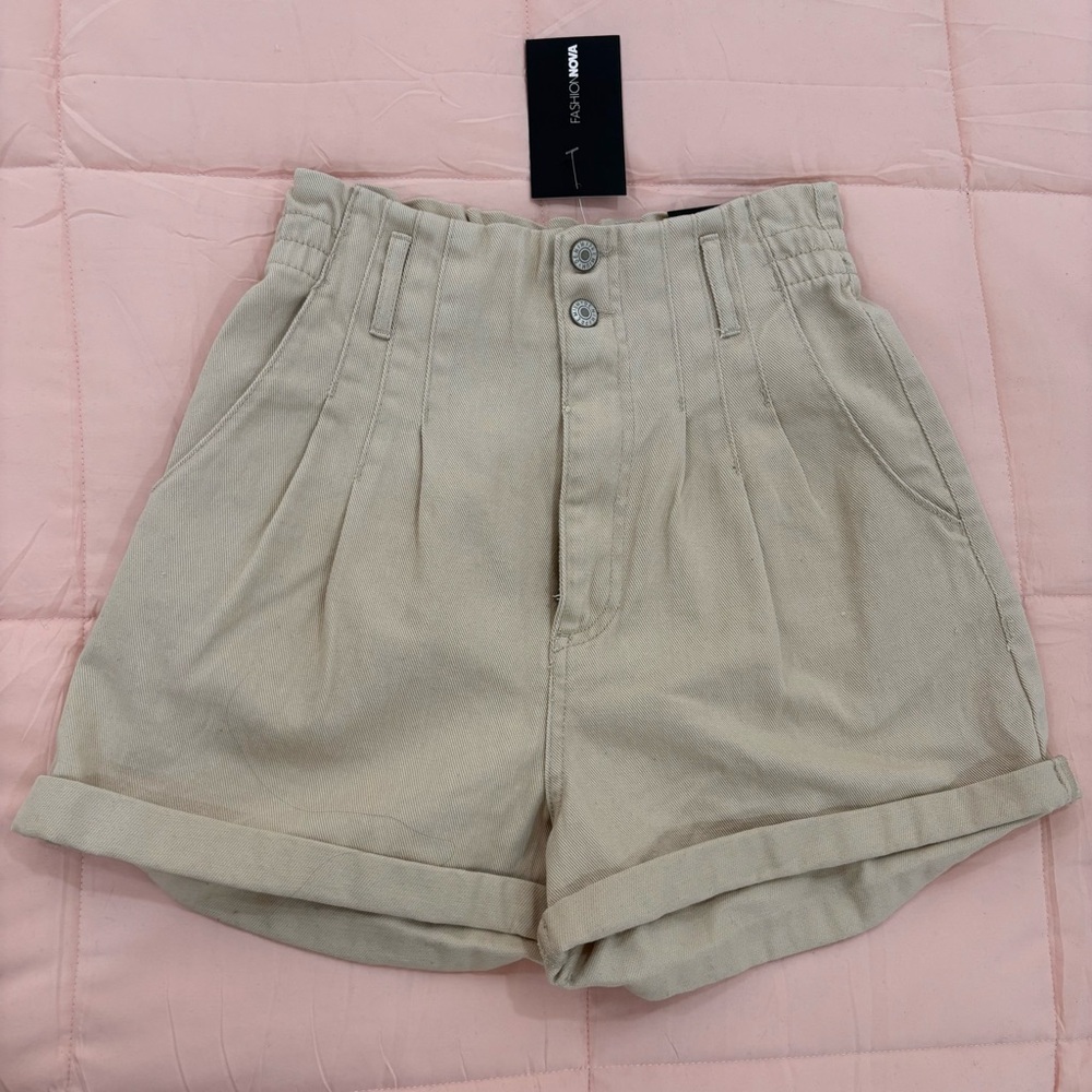Beige paper bag shorts